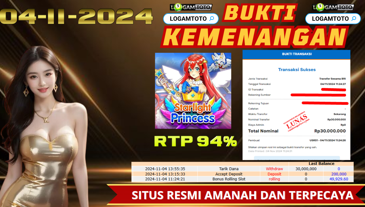 SELAMAT KEPADA MEMBER SETIA LOGAMTOTO BERHASIL JACKPOT DI PERMAINAN SLOT STARLIGHT PRINCESS 